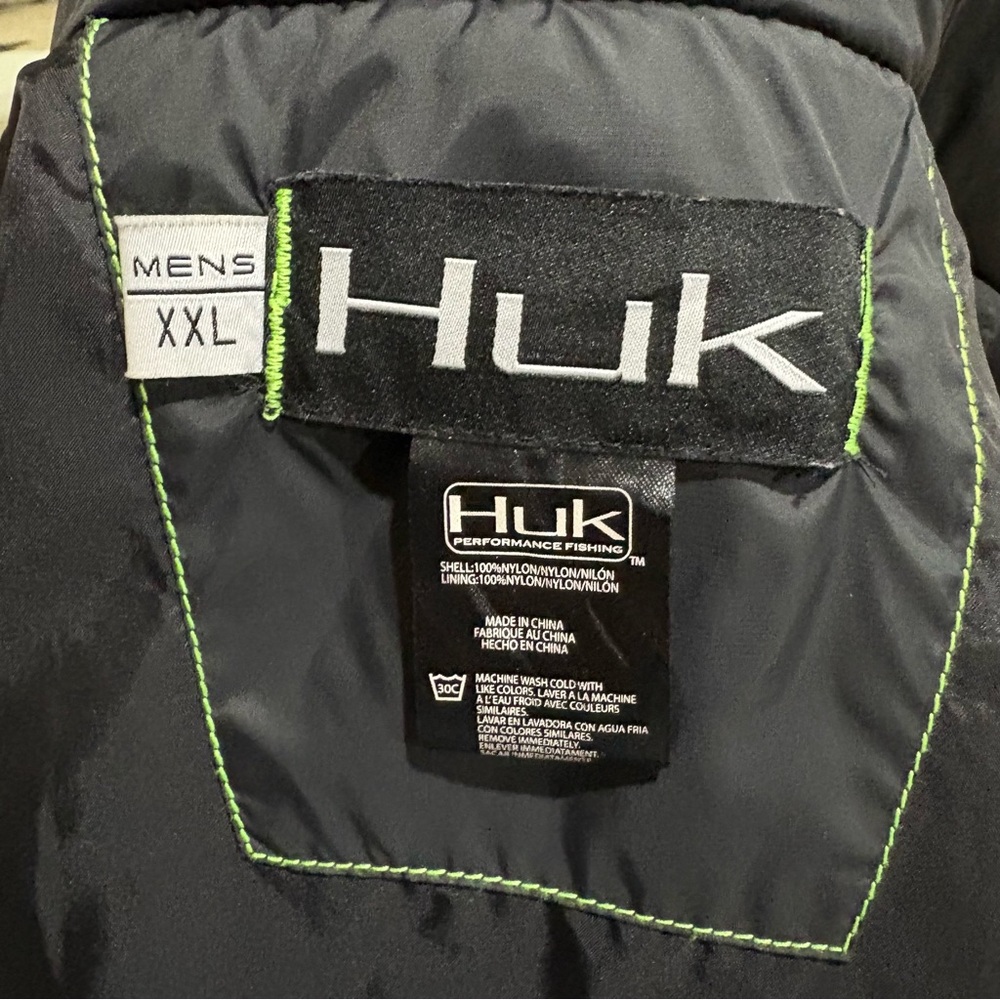 Huk Performance Fishing puffer jacket coat men’s XXL warm lightweight black/neon - Picture 4 of 11